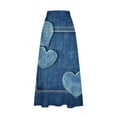 thumbnail image 4 of Mnyycxen Women's Boho Retro Ptinted Denim Skirts Elastic High Waist A-line Maxi Skirt Block Color Pleated Skirt with Pockets, 4 of 5
