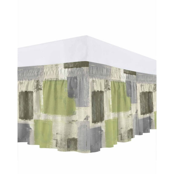 Sage Green Paint Bed Skirt Queen Size 16 Inch Drop, Abstract Mottled Classic Art Wrap Around Dust Ruffle Bedskirts, Wrinkle & Fade Resistant Easy Fit Bedskirt with Adjustable Elastic