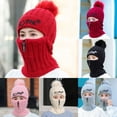 thumbnail image 1 of Women Winter Thick Knitted Woolen Warmth Zipper Cap Neck Gaiter Outdoor Hat Fashion Cute for Lady, 1 of 8