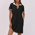 thumbnail image 4 of LOVZFMLL Robe Polo pour Femmes Été Décontractée Col en V Manches Courtes Fluide Couleur Contrastante Coupe Droite Robes T-Shirt avec Poches Noir B L, 4 of 8