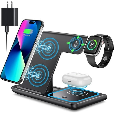 Giizhmy Wireless Charging Station, 3-in-1 Docking Station for iPhone, Apple Watch, and AirPods, Black