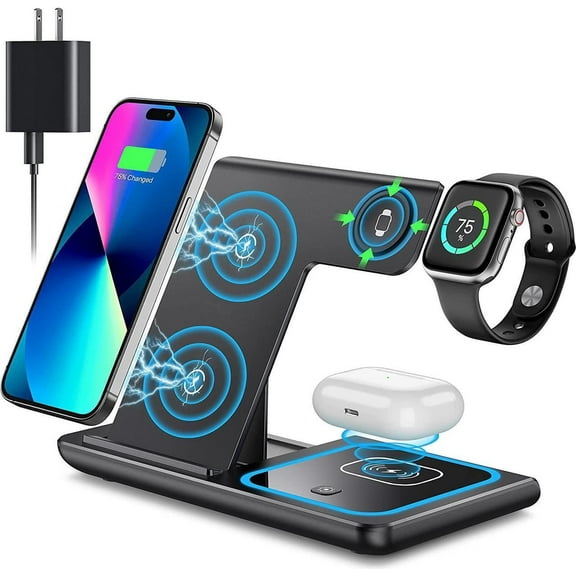 Giizhmy Wireless Charging Station, 3-in-1 Docking Station for iPhone, Apple Watch, and AirPods, Black