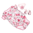 thumbnail image 1 of Mono de bebé recién nacido de 3 piezas con estampado de rosas, diadema de flores y zapatos, mono de algodón de manga corta de una pieza, ropa para muñeca renacida, muñeca niña pequeña., 1 of 5
