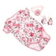 thumbnail image 1 of Mono de bebé recién nacido de 3 piezas con estampado de rosas, diadema de flores y zapatos, mono de algodón de manga corta de una pieza, ropa para muñeca renacida, muñeca niña pequeña., 1 of 5