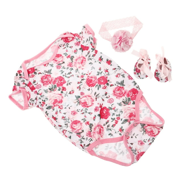 ColoMX 3 piezas de ropa para muñecas Reborn de 18 a 23 pulgadas, conjunto con diadema y zapatos florales para muñecas Reborn, accesorios para muñecas pequeñas.