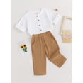thumbnail image 5 of Lamuusaa 2Pcs Baby Boy Outfits Roll Up Short Sleeve Button Down Shirt + Pants Set Toddler Clothes, 5 of 9