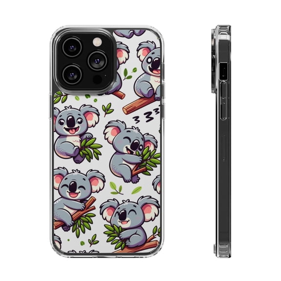 DistinctInk Hybrid (Acrylic / TPU) Clear Slim Fit Case for Apple iPhone 15 Pro (6.1" Screen) - "Joyful Koala Playtime: A Cartoon Pattern"