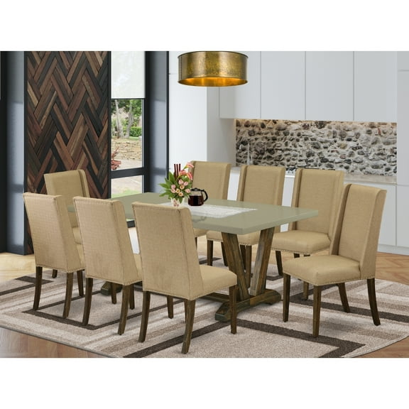 Rectangular Dining Table Set - 9 Piece Dinette Set with 8 Chairs - Solid Wood Kitchen Table