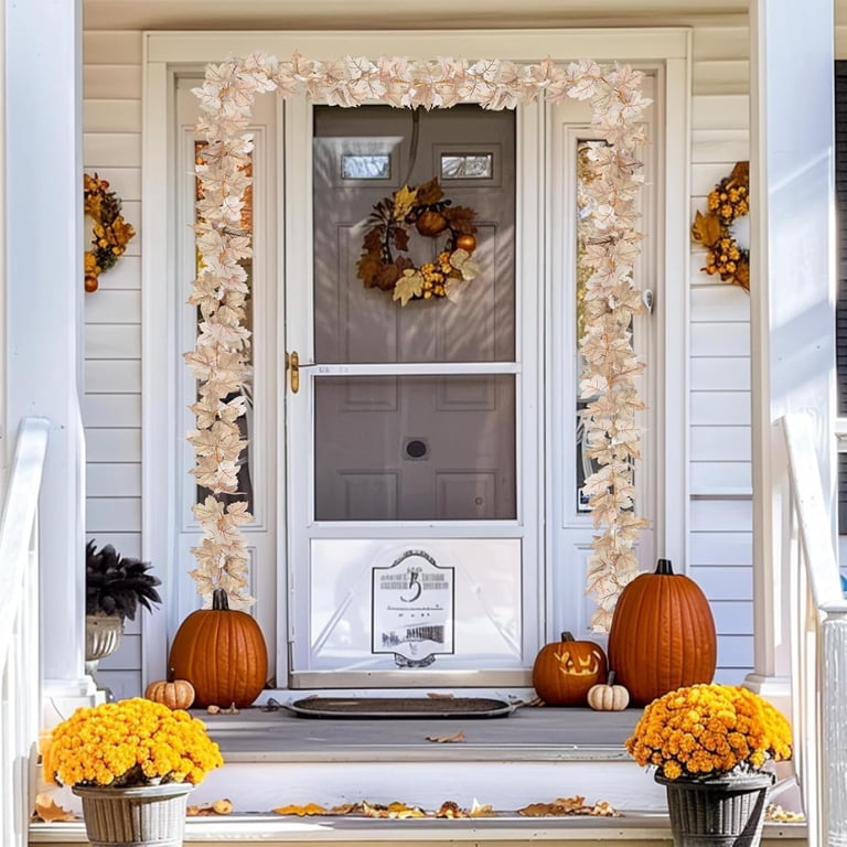 6FT Fall Garland With LED Lights & Timer - Colorful Maple Leaf & Berry Garland For Mantle, Thanksgiving, Halloween