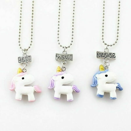 KABOER 3 Pcs/ Set Resin Unicorn Necklace Best Friend Forever Girls Kids Gifts