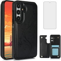 Phone Case for Samsung Galaxy S24 Plus S24 5G with Tempered Glass Screen Protector Card Holder Wallet Cover Stand Flip Leather Cell Accessories S24plus 24S S 24 24 2024, 6.7 inch Women Men Black