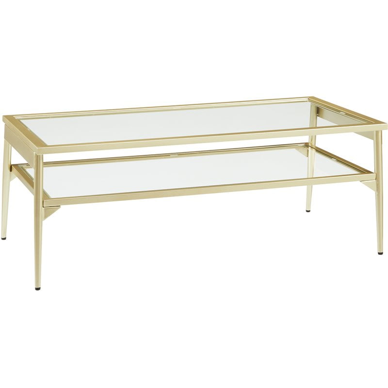 Rayna 42" Two Tier Glass and Metal Coffee Table in Gold