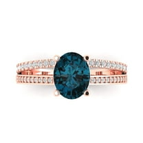 2.32 ctw Solitaire with Zirconia Diamond Accents Anniversary Ring for Women | Oval Cut Natural London Blue Topaz | Hyperallergenic Solid 18K Rose Gold