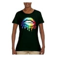 thumbnail image 2 of Wild Bobby, Colorful Neon Rainbow Biting Lips Pop Culture Womens Graphic T-Shirt, Forest Green, Large, 2 of 3