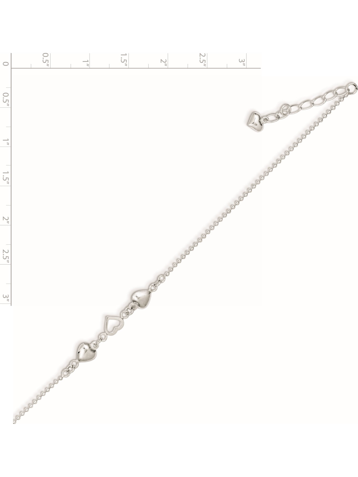 Sterling Silver Jewelry Themed Anklets Hollow 10inch Polished Hearts Anklet adjustable to 9