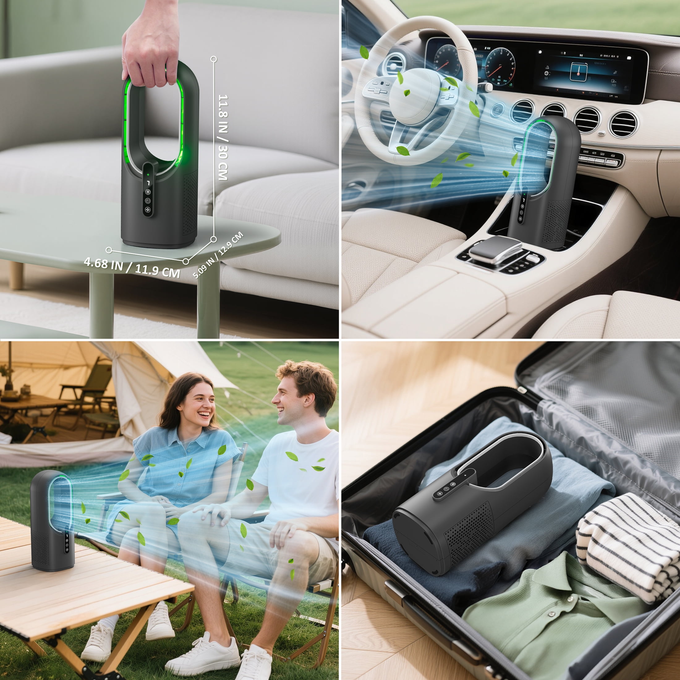 Better Homes & Gardens Bladeless Cooling Fan with LED Light, Quiet Desk Fan 3 Speeds, Portable Touch Control for Office Home