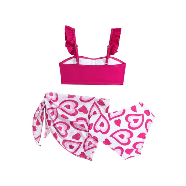 REDARER Girls' 3-Piece Heart Print Bikini Swimsuit – Kids Swimwear Bathing Suit Set,Size 8-9 Years