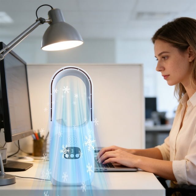 Dvkptbk portable air cooler Portable Air Cooler Fan with Misting Spray Humidifier 3 In 1 Desktop Evaporative Cooler with 600ml Water Tank Night Light USB Powered Fan