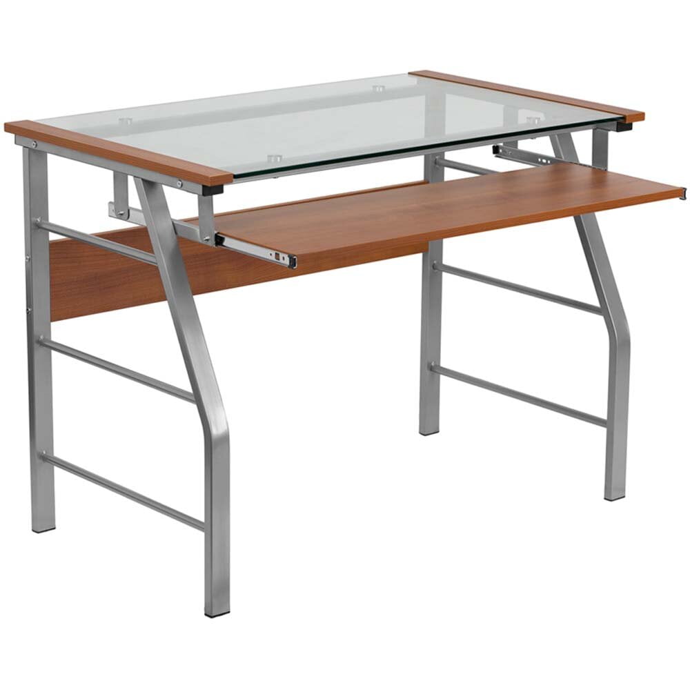 Glass Desk, Keyboard Tray, Overall Product Weight 46.18 lb.