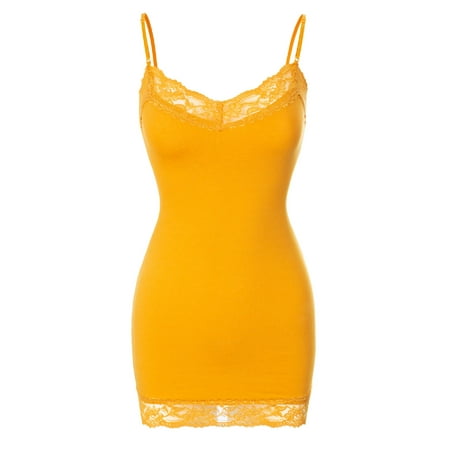 - Made by Olivia Women's Adjustable Spaghetti Strap Lace Neck Camisole Top Mustard 3XL
