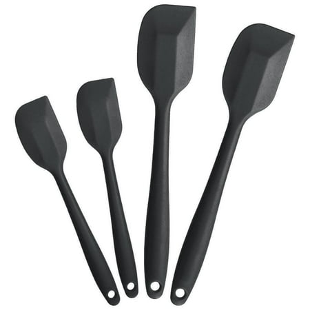 Utensil Spatula Scraper - BonBon Heat Resistant 4pcs Silicone Spatula Scraper Kitchen Utensil Set 2 Large and 2 Small Spatulas - Dishwasher and Oven Safe Black (Black)