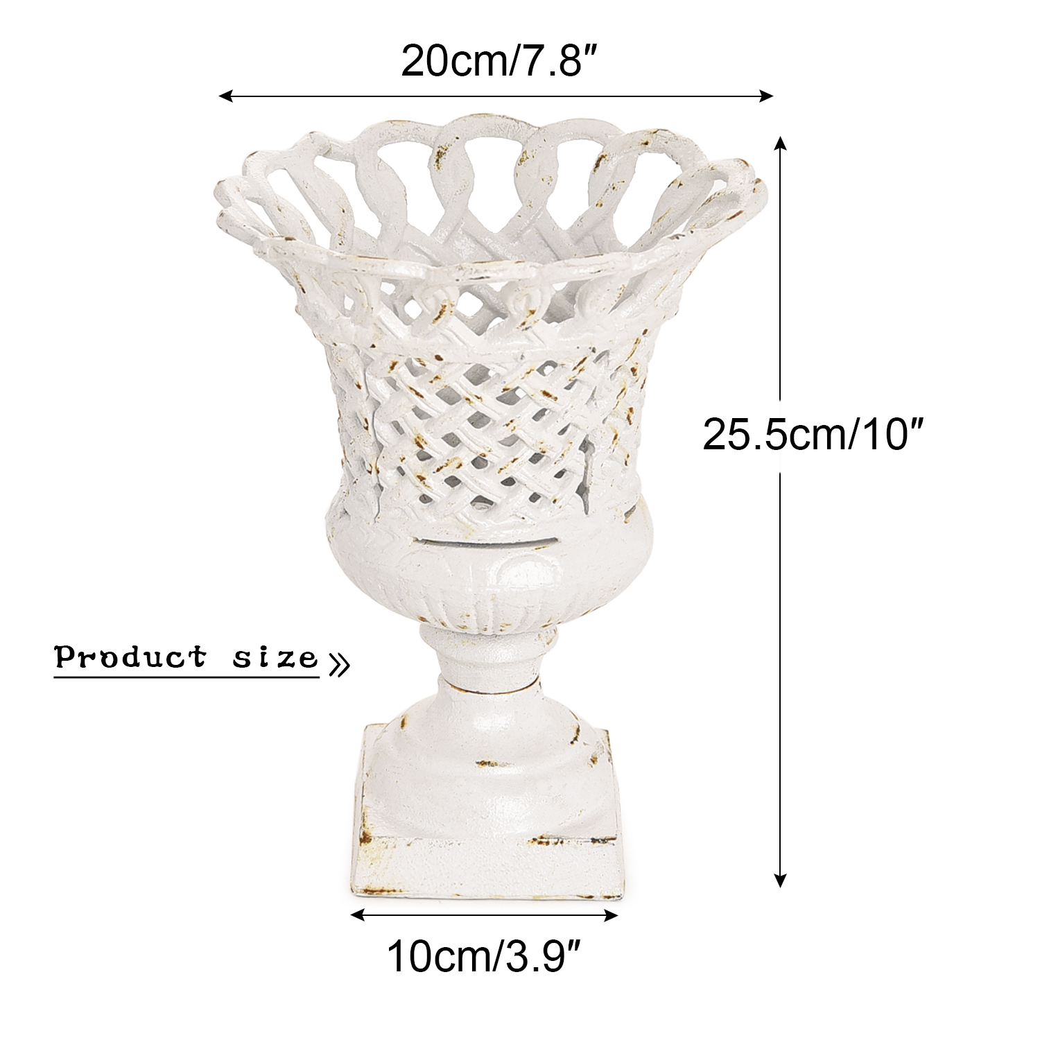 Sungmor Cast Iron Urn Planter, Hollow Trophy Design Tall Orchid Flower Pot, White, 1-Piece