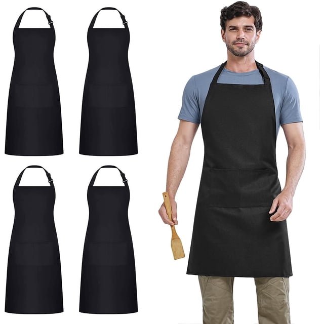 Delantal de Chef, Delantal Impermeable, Delantal Ajustable con 2 Bolsillos para Hombre Mujer, Delantal para Cocinar Hornear Restaurante