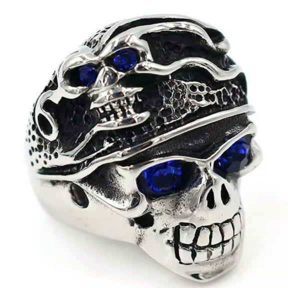 GKNET Mens Stainless Steel Punk Outlaw Biker CZ Skull Ring for Men Size 7-14-9