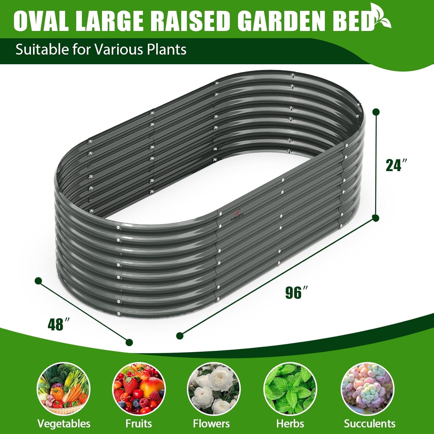 ANLEOLIFE 2 PACK 8x4x2 ft Galvanized Raised Garden Bed Kit, Oval Metal Deep Root Planters Large Bottomless, 478 Gallon Capacity, Quartz Grey