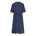 thumbnail image 5 of Penkiiy Summer Women's Midi Dress with V-Neck & Drawstring Waist - Trendy Casual 3/4 Sleeve Pockets Dress, 5 of 6