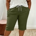thumbnail image 6 of VBVC Women's Plus Size Cotton Linen Capri Pants , Side Button Summer Shorts For Women , Ladies' Drawstring Lounge Pants with Pockets, Army Green , L-5XL, 6 of 7