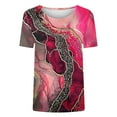 thumbnail image 4 of Womens Floral Print T-Shirts Round Neck Tee Short Sleeve Tops Loose Fit Tunic Blouses Gym Workout Summer Basic Boho Dressy Cute Tops 2025, 4 of 4