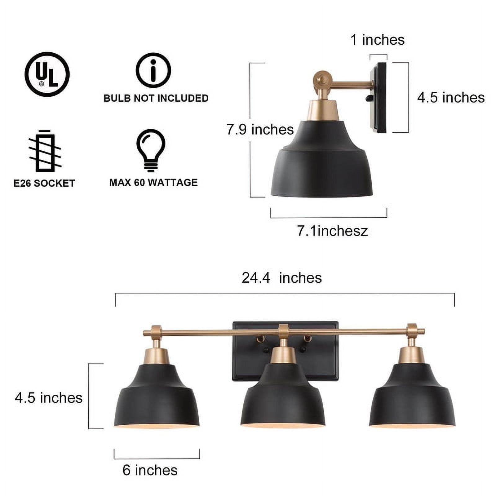 LNC Modern 3-Light Black and Gold Vanity Light with Domes, 24-Inch Bathroom Wall Fixture