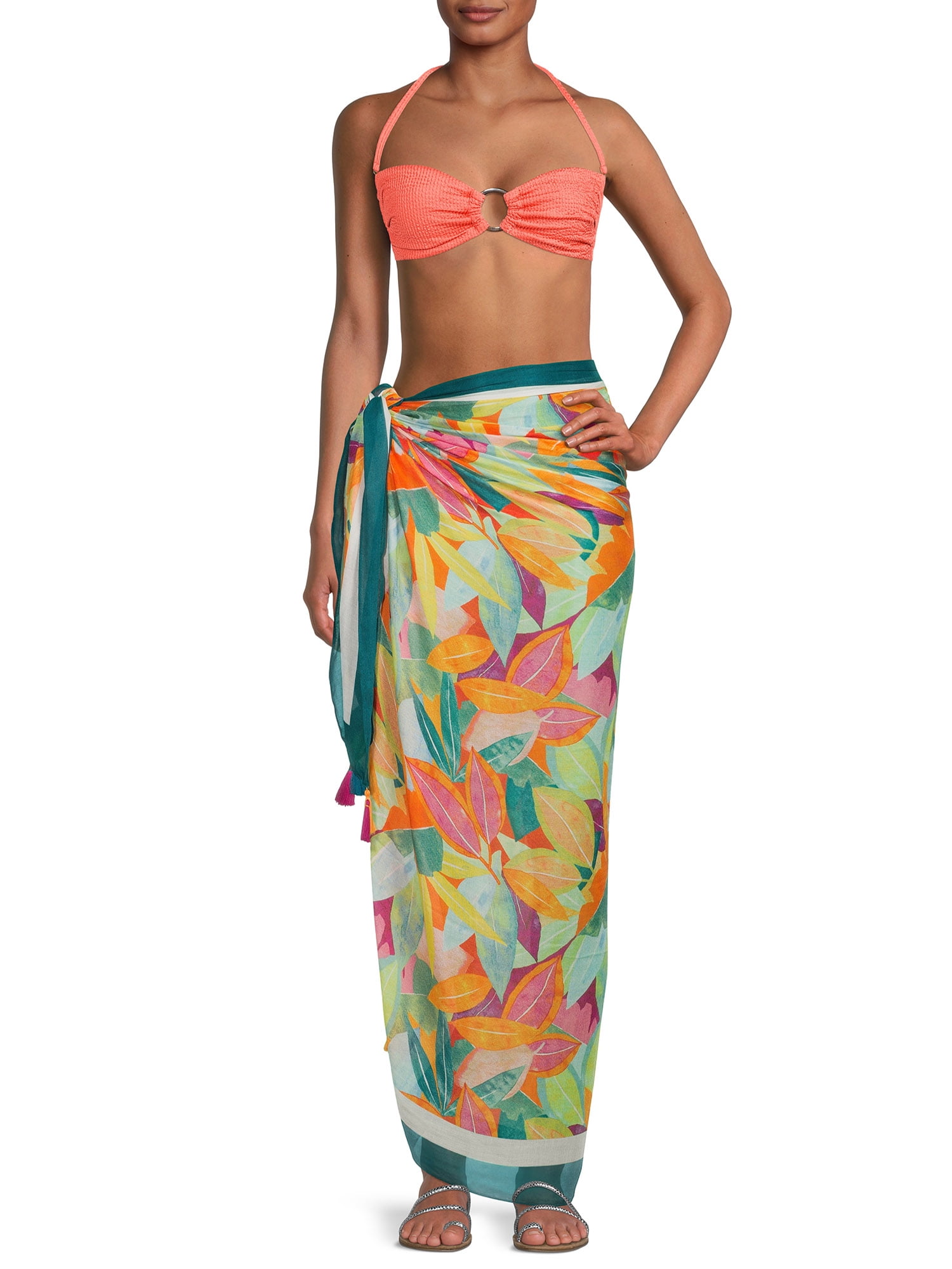 Time & Tru Women's Pareo Swimwear Cover-up, Multi-use Wrap, Beach Wrap