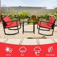 thumbnail image 2 of 3-Piece Patio Rocking Bistro Set Outdoor Rattan Wicker Chair with Coffee Table, Modern Wicker Patio Furniture Garden Porch Conversation Sets for Porch Lawn Balcony Backyard(Red), 2 of 7