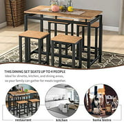 Dining Table Set, Rockjame Upgrade Version 5 Piece Counter Height Pub Table Set with 4 Chairs for The Bar, Breakfast Nook, Kitchen Room, Dining Room and Living Room (Brown)
