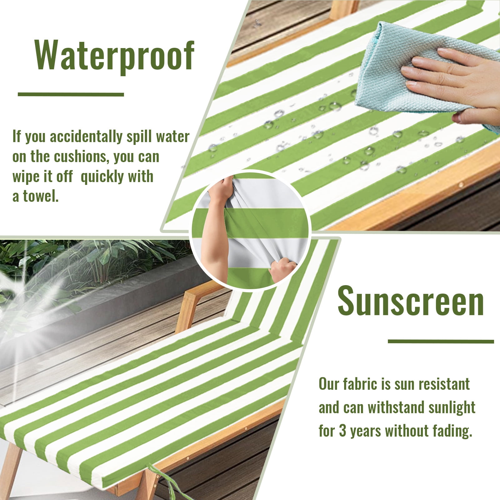 SDJPOI Outdoor Chaise Lounge Cushions, 72×21×3in Patio Chair Cushion for Pool & Beach（Grass White）