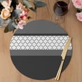 thumbnail image 3 of Black Morocco Round 15 Inch Placemats Set of 2, Grey Striped Middle Century Patterned HeatResistant Non Slip Place Mats for Dining Table, Wipeable Braided Kitchen Table Mats for Housewarming, 3 of 9