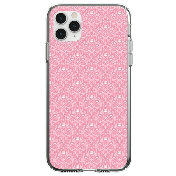 DistinctInk Clear Shockproof Hybrid Case for iPhone 13 Pro MAX (6.7" Screen) - TPU Bumper, Acrylic Back, Tempered Glass Screen Protector - Pink & White Rose Pattern