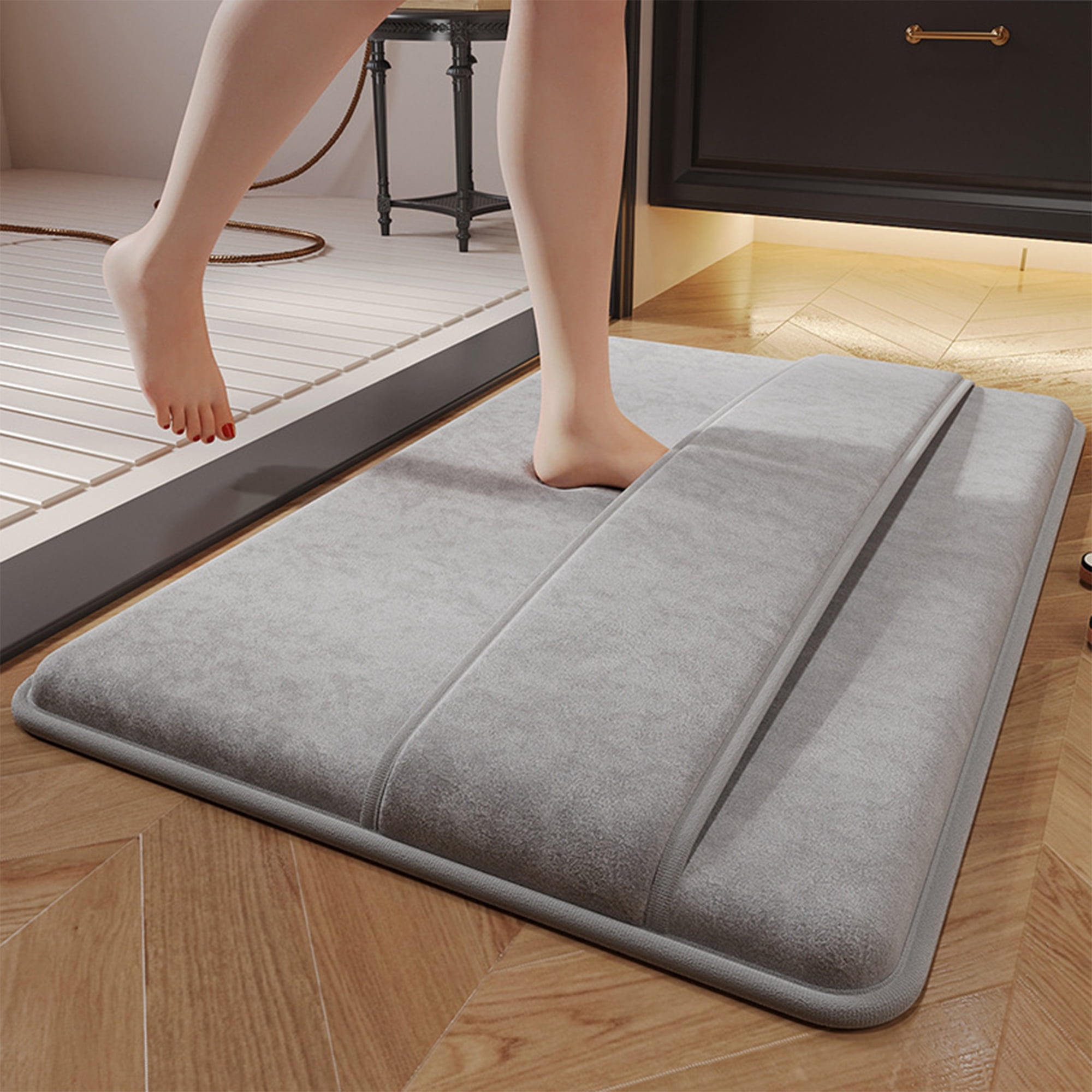 Unique Bargains Memory Foam Absorbent Non Slip Bath Rug Grey 16" x 24"