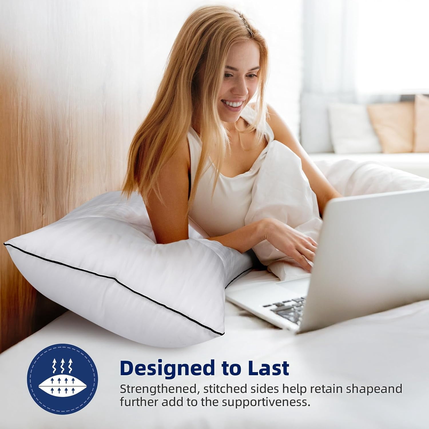 Bed Pillows Queen Size Set of 2, Soft and Supportive with Down Alternative Microfiber Filled Pillows for Stomach or Side Sleepers, Hotel Collection, Cooling Supportive Pillow White