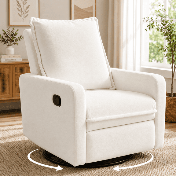 HSUNNS 360° Swivel Rocker Recliner for Adults, Small Rocking Recliner for Small Spaces, Nursery Glider Recliner, Rocking Chair , Manual Recliner Chair for Living Room, Bedroom, White