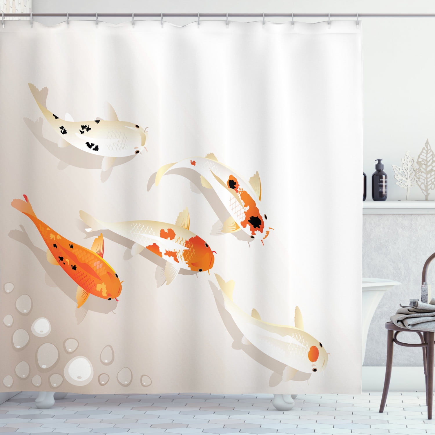 Fish Shower Curtain Asian Koi Shoal Marine Print for Bathroom 70 Inches Long 