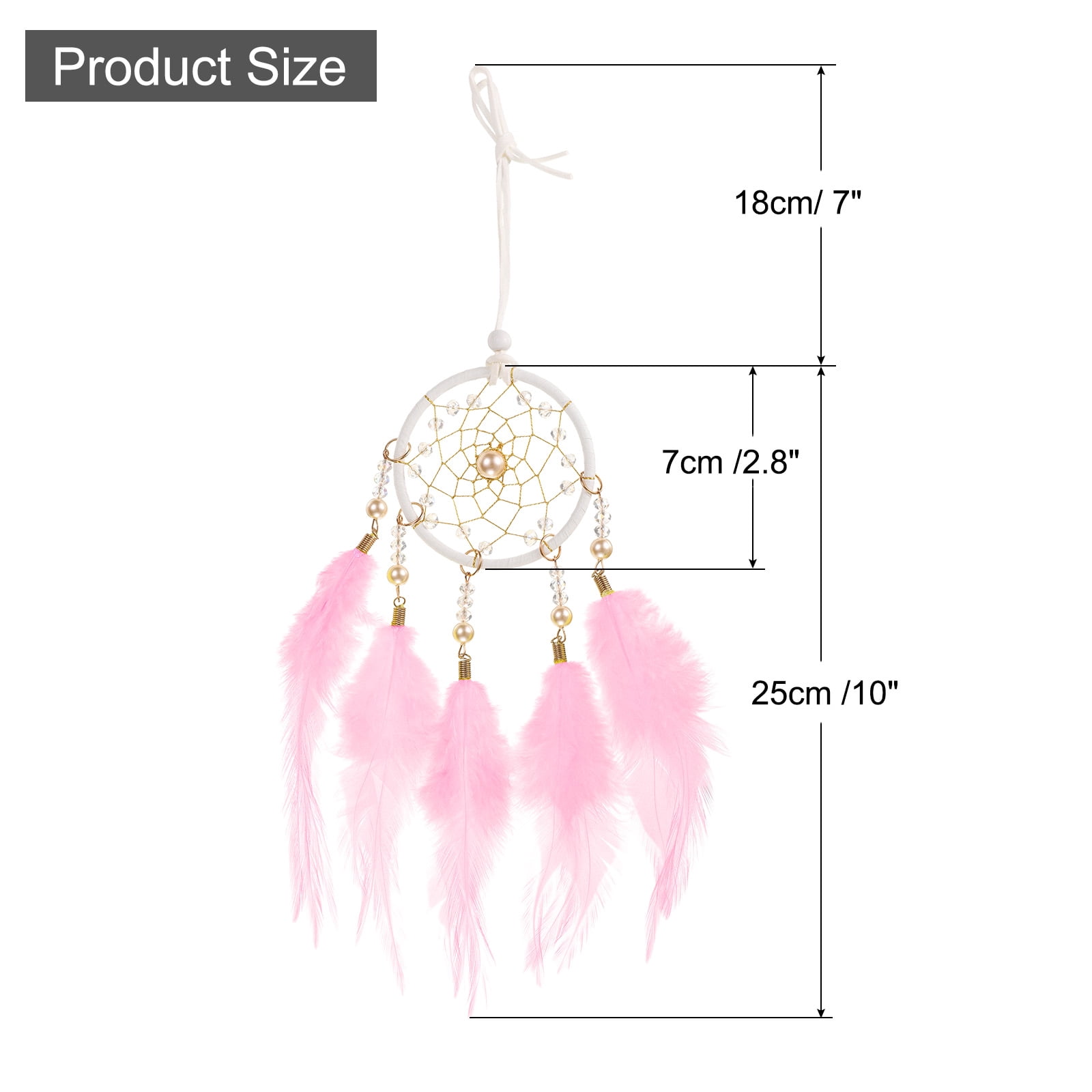 Unique Bargains Dream Catchers Handmade Feather Dreamcatcher with Crystal Beads Pink