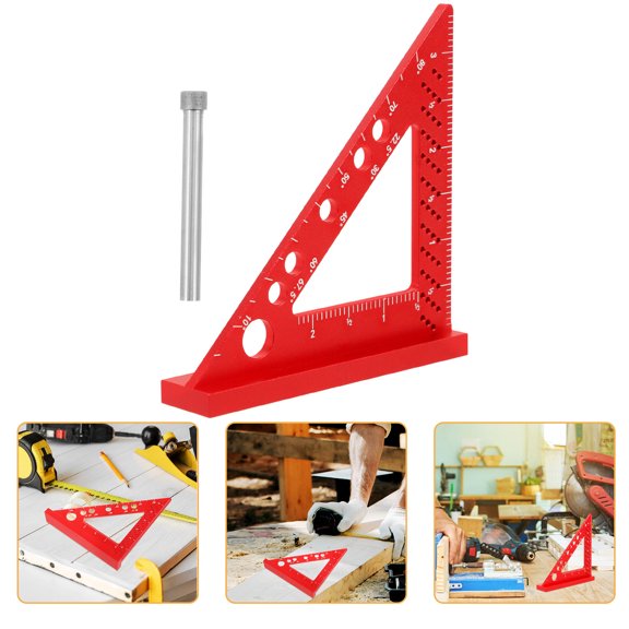 Milisten Professional Red Metal Carpenter Square Ruler for Precise Woodworking Layout