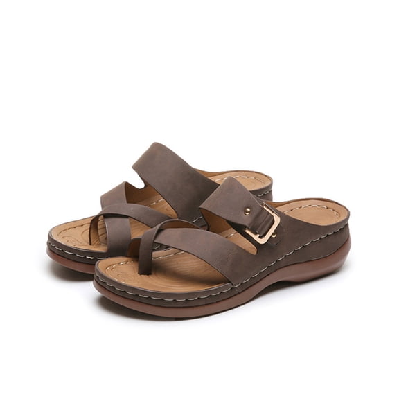 Women's Summer Plus-size Casual Slip- Sandals With Wedge And Metal Buckle Sandals Summer Sandals for Women Brown 39