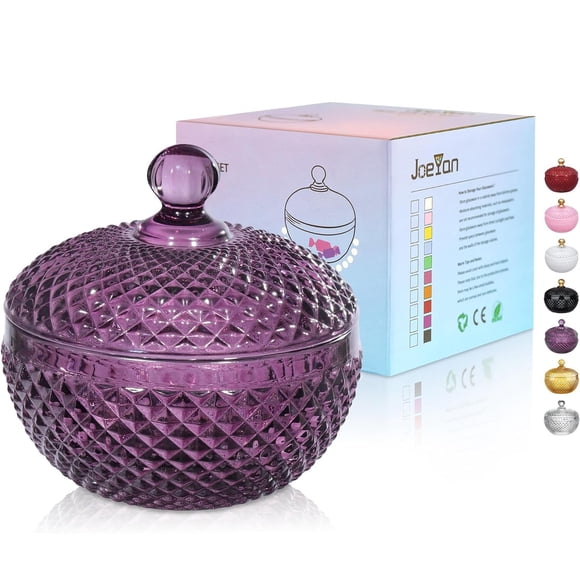 Tarros de vidrio Joeyan, color morado oscuro, 350 ml, con tapa, platos para caramelos