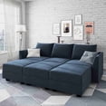 thumbnail image 2 of Honbay Velvet Upholstered Sectional Sofa Bed with Storage Ottoman, Navy Blue, Durable and Comfortable, 2 of 4