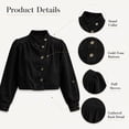 thumbnail image 5 of Women's Puff Sleeve Cropped Denim Jacket Stand Collar Button Front Loose Fitting Short Jean Outerwear Black XXL, 5 of 9