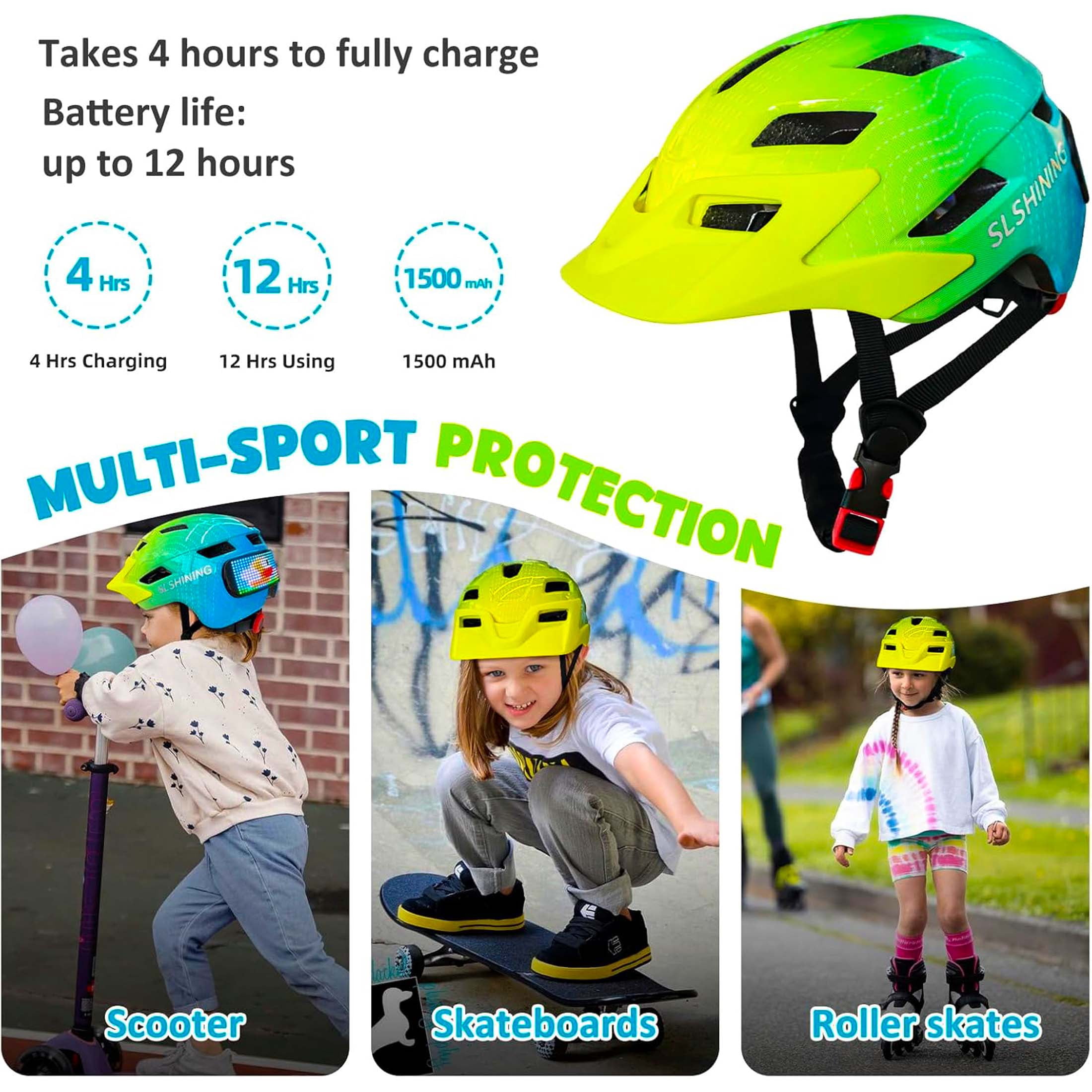 Kids Bike Helmet with LED Display & Remote Control, 64 Light Patterns, Turn & Stop Signals, Multi-Sport Helmet for Toddler & Youth Ages 3-14, Safe for Boys Girls Bicycle Scooter Mountain Bike